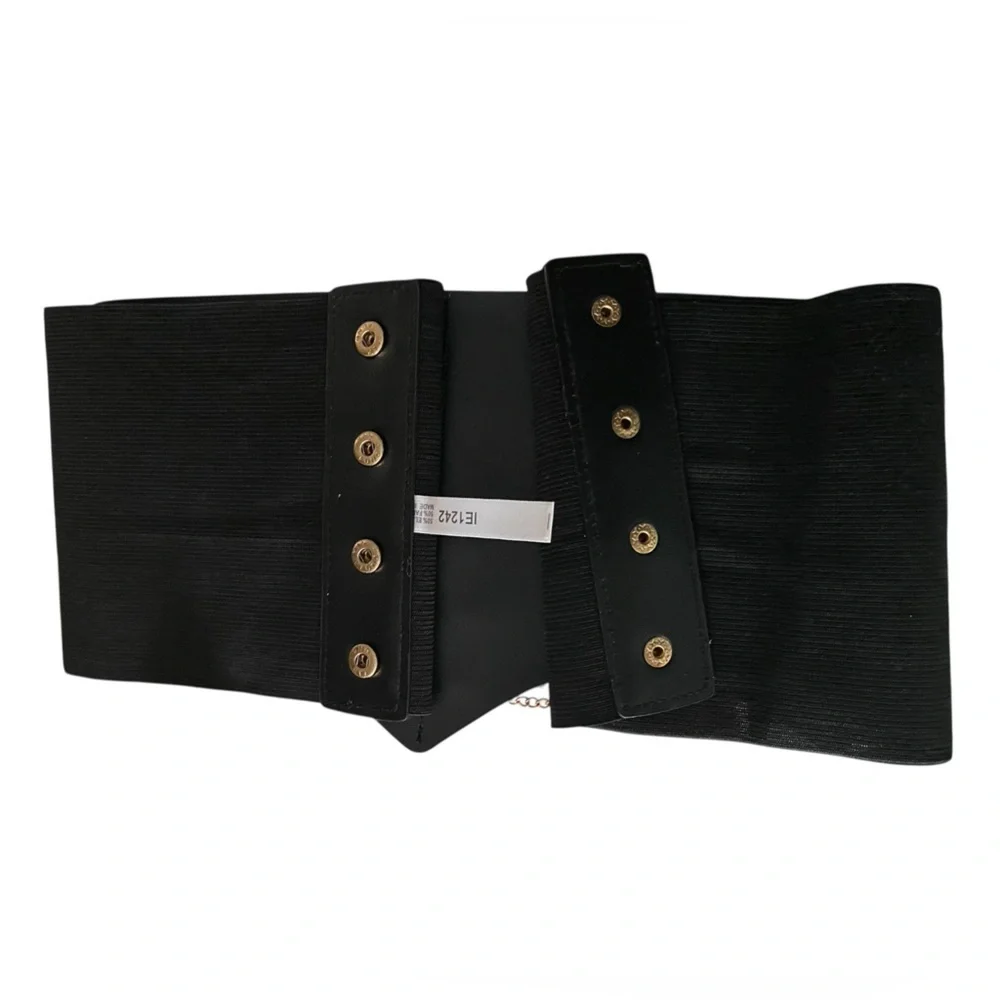 Black faux leather lace-up corset high waisted belt with an elastic panel